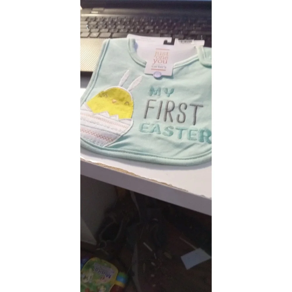 Carters Just One You My First Easter Teething Bib with Baby Chick in Green